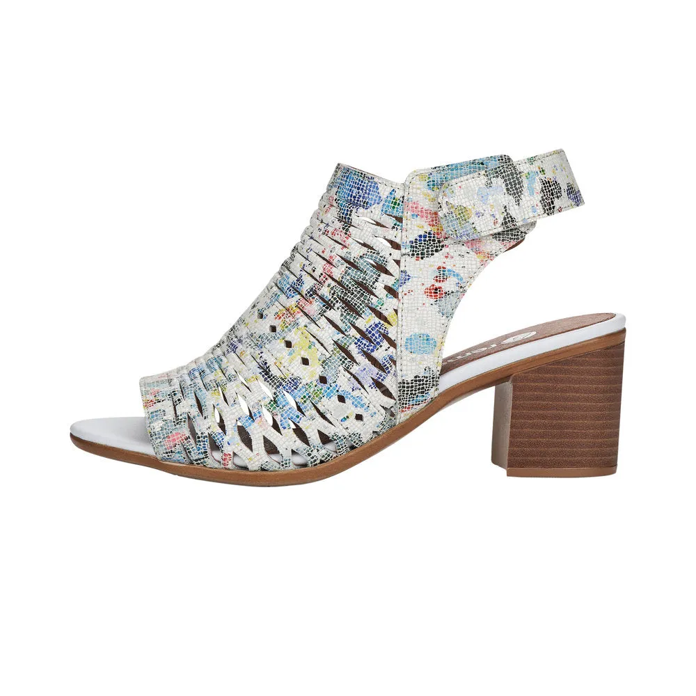 Remonte D2170-91 Leather Velcro Fastening Block Heel Sandal White multi