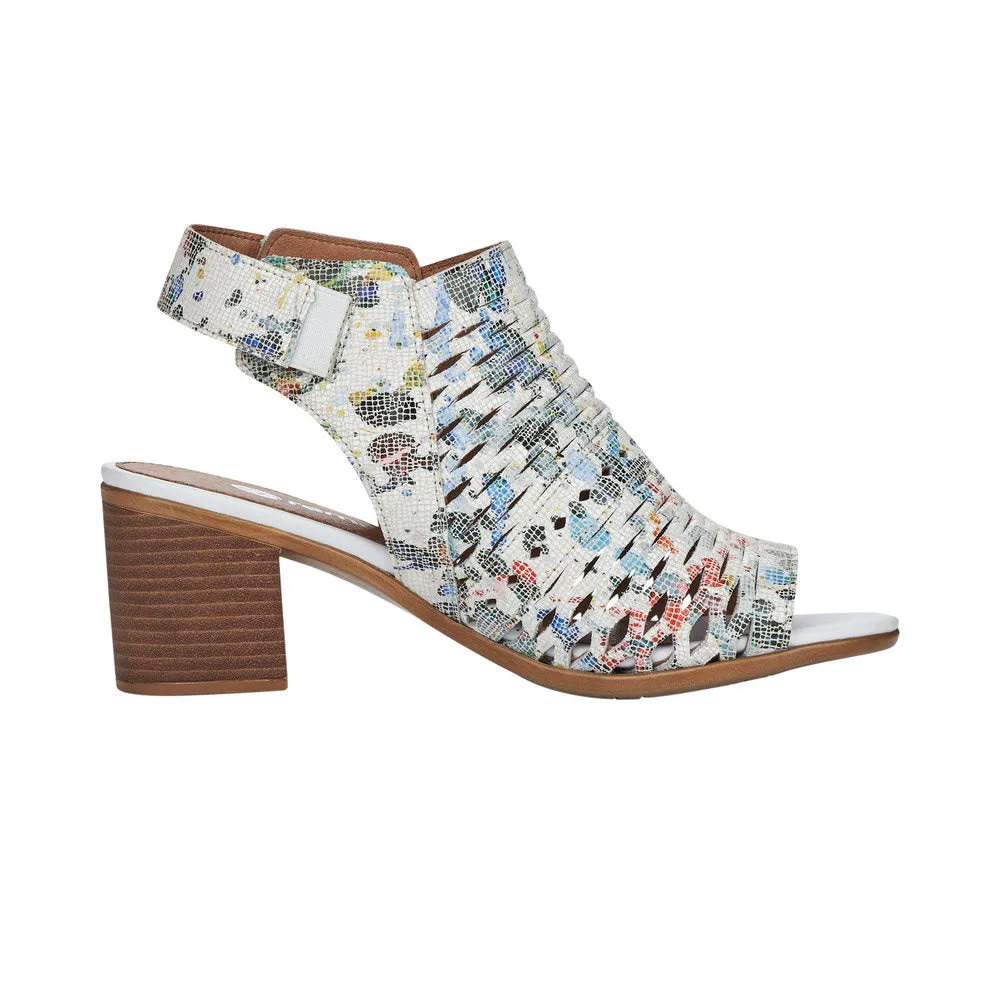 Remonte D2170-91 Leather Velcro Fastening Block Heel Sandal White multi