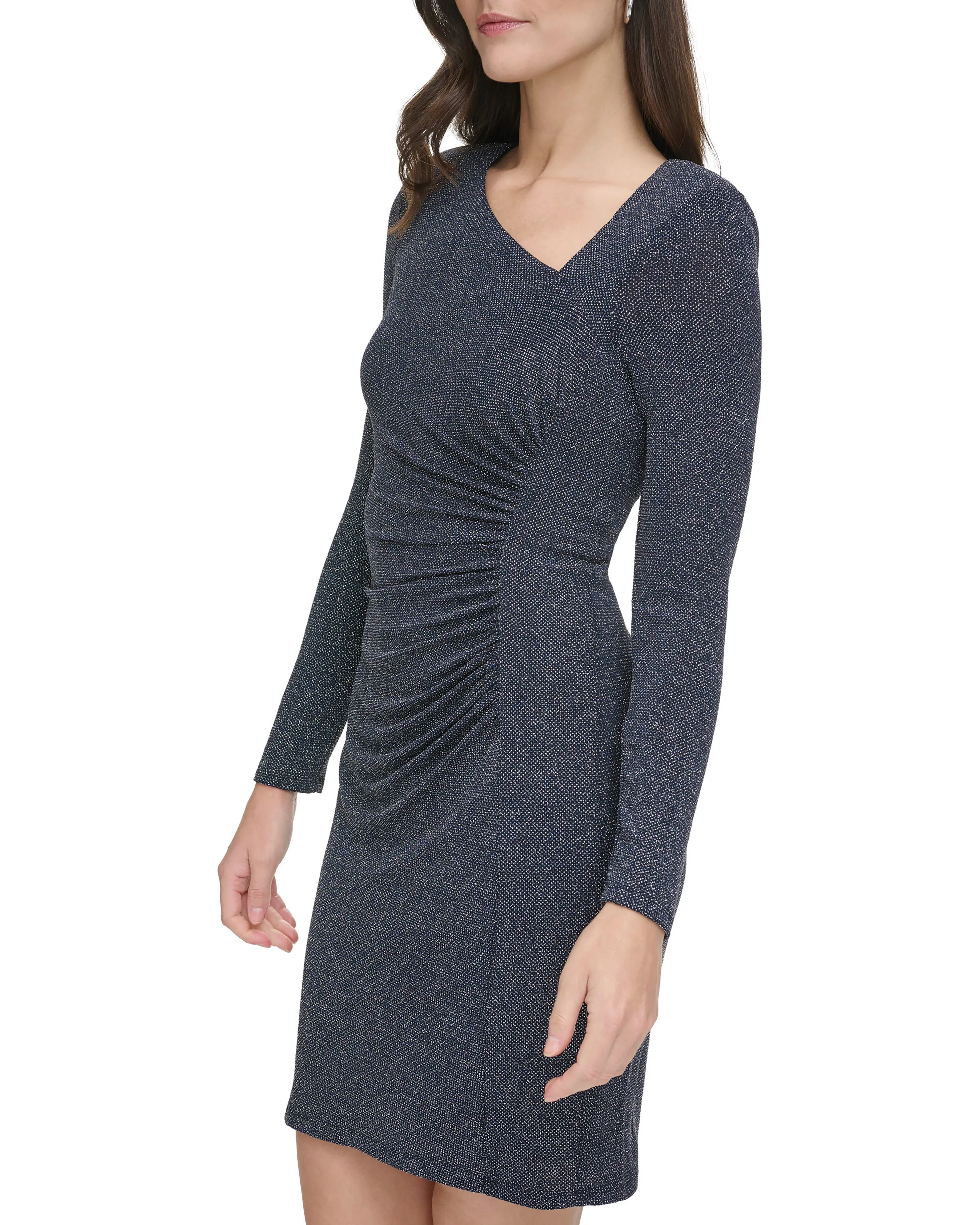 Ruched Asymmetric-Neckline Dress