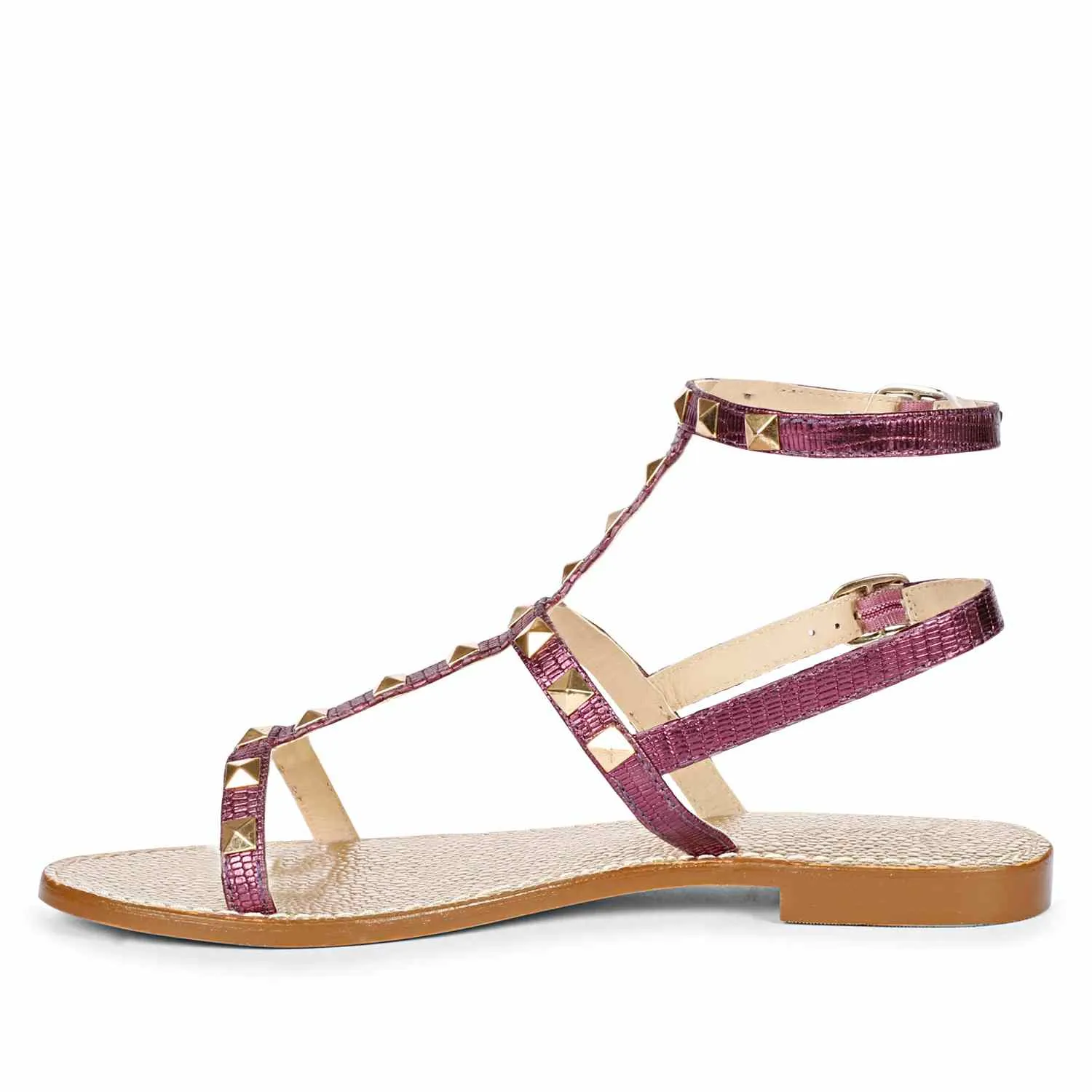 Saint Miriam Purple Leather Flat Sandals