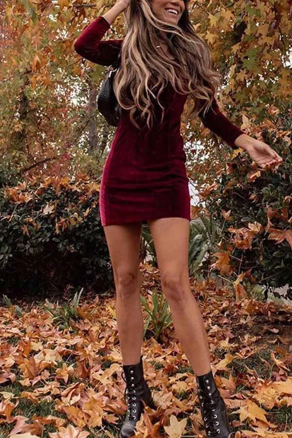 Square Neck Velvet Bodycon Mini Dress