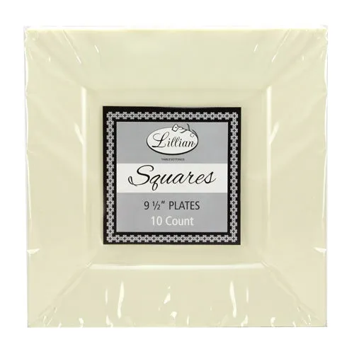 Squares - Cream 9.5" Square Plastic Dinner Plates (Case Qty: 120)