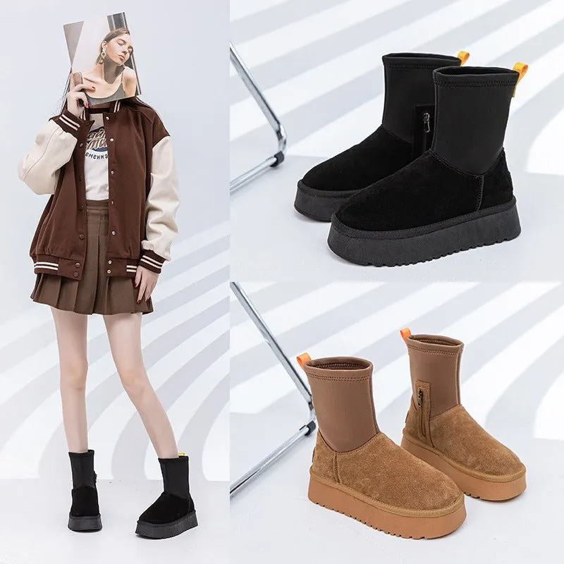 Versatile Winter Pencil Boots with Side Zipper