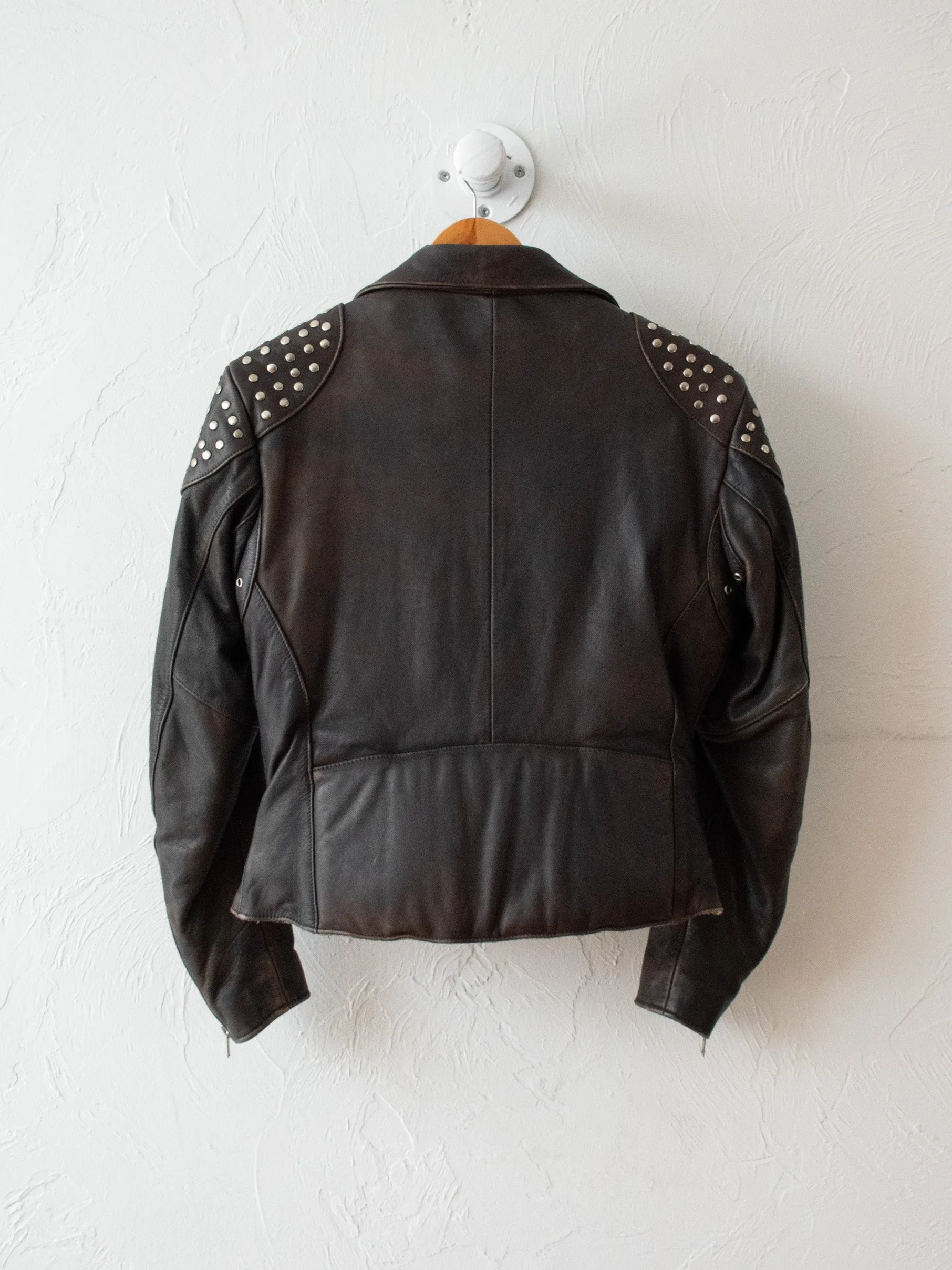 Vintage Studded Insulated Brown Leather Motorcycle Jacket M