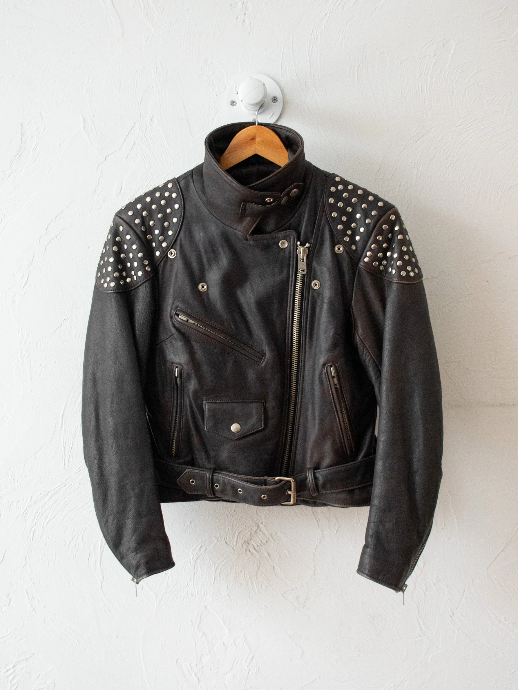 Vintage Studded Insulated Brown Leather Motorcycle Jacket M