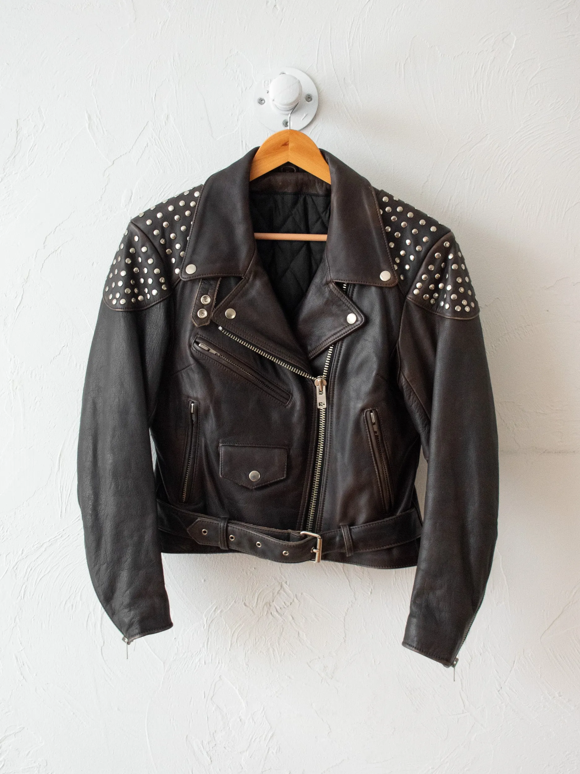 Vintage Studded Insulated Brown Leather Motorcycle Jacket M