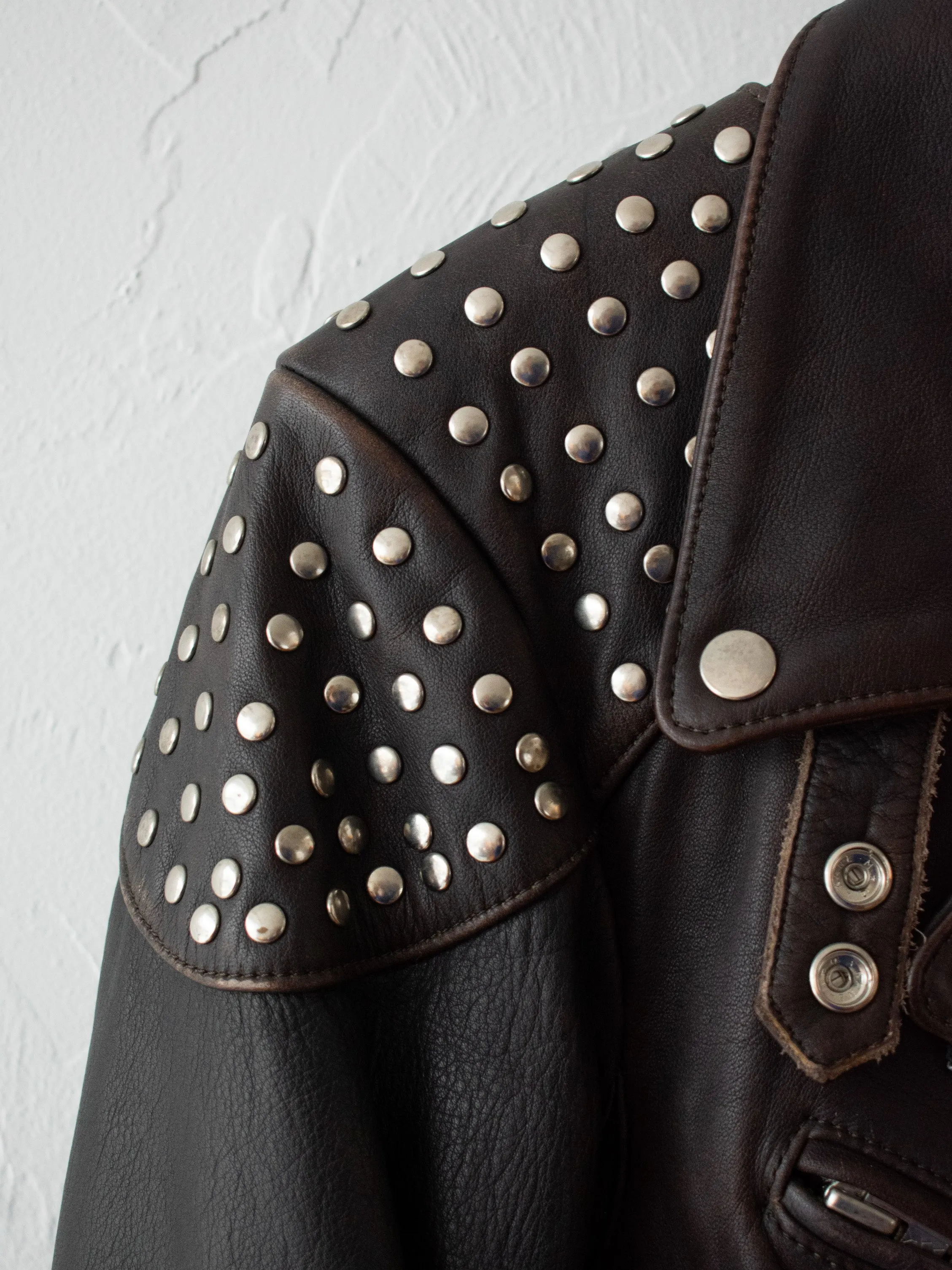 Vintage Studded Insulated Brown Leather Motorcycle Jacket M