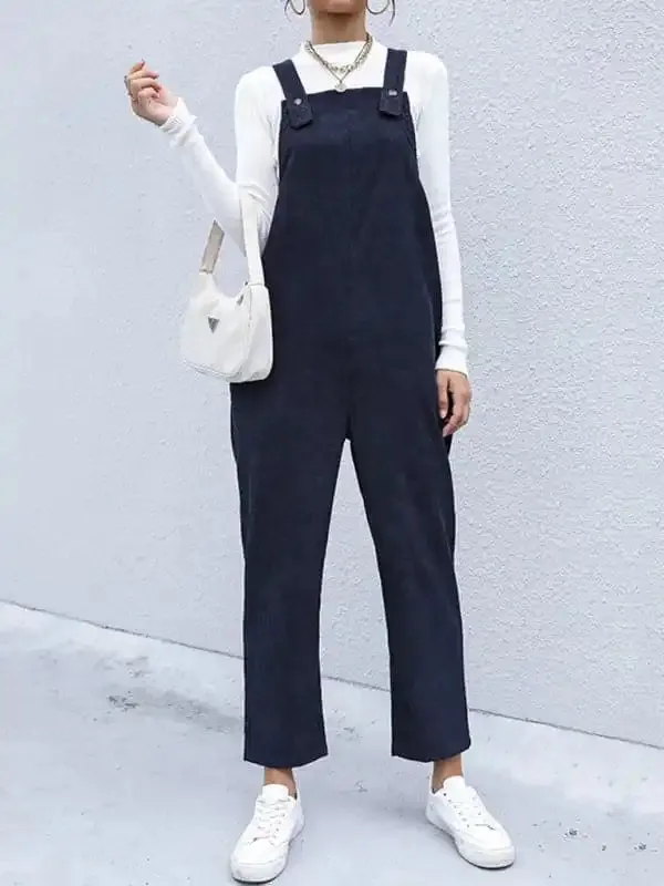 Women’s Corduroy Pants Loose Solid Color Overalls