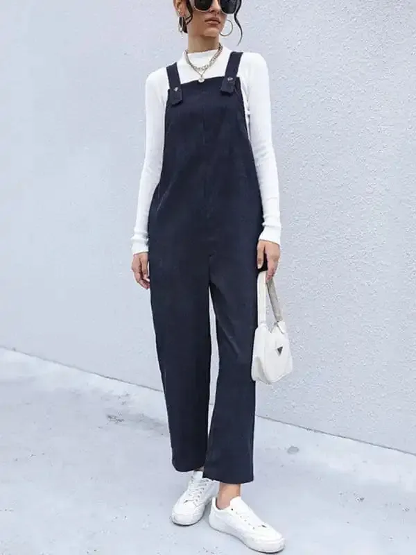 Women’s Corduroy Pants Loose Solid Color Overalls