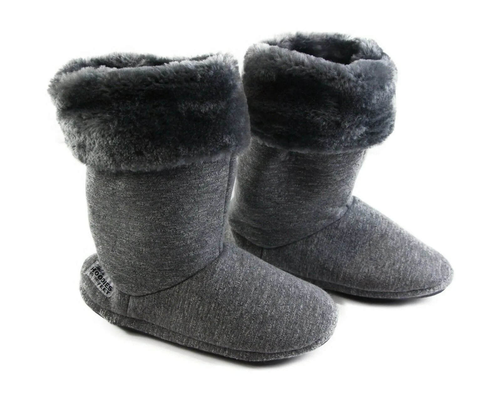 Womens Grosby Hoodies Boots Plush Fluffy Grey Slippers