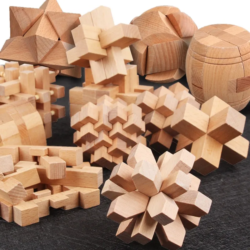 Wooden 3D Clicking Building Blocks Puzzles Stress Reliever Unlocking Toys for Girls Boys Early Education Children Kids Adult Toy