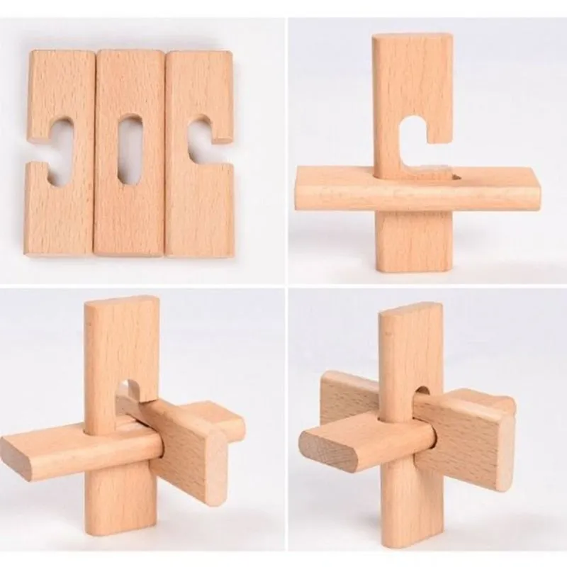 Wooden 3D Clicking Building Blocks Puzzles Stress Reliever Unlocking Toys for Girls Boys Early Education Children Kids Adult Toy