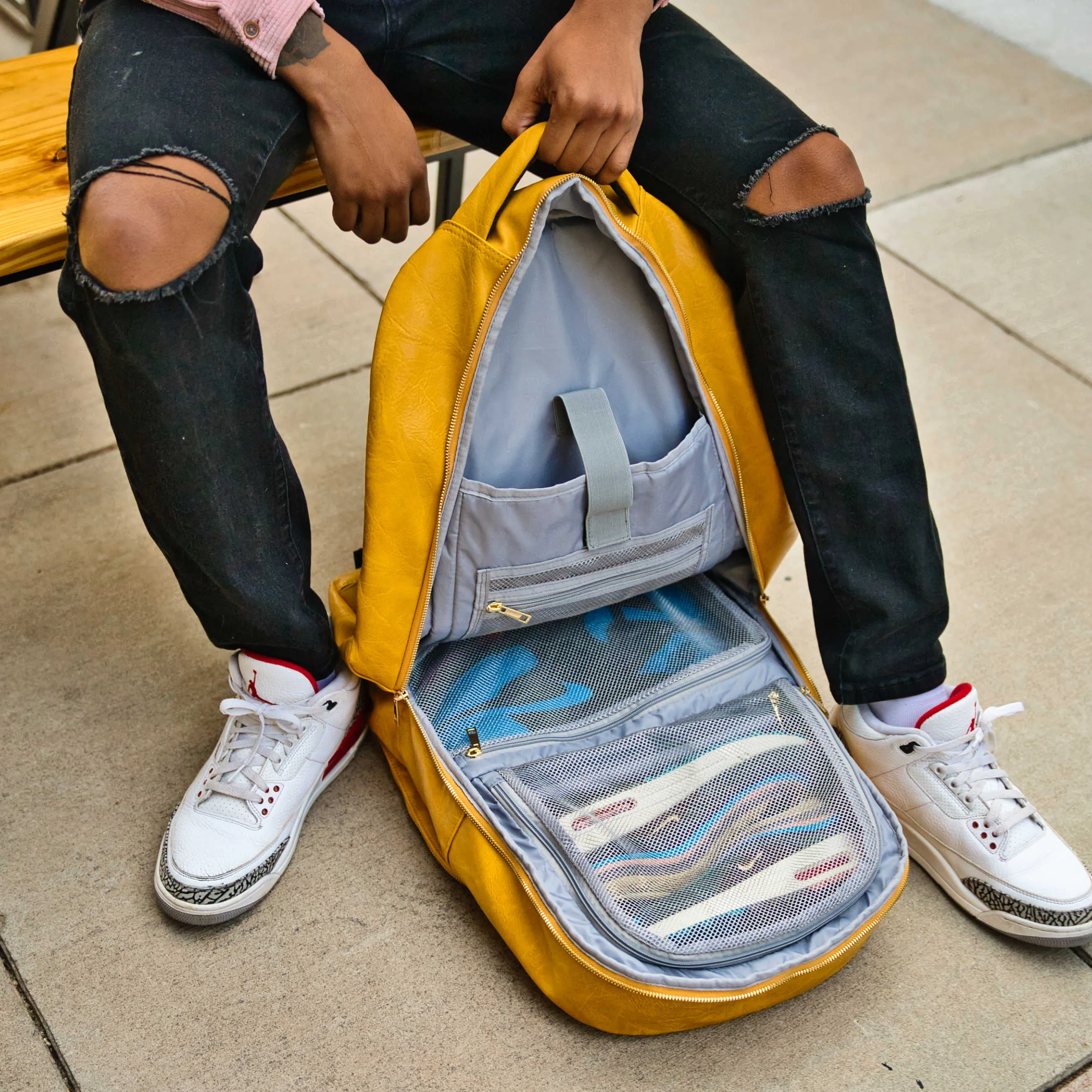 Yellow Tumbled Leather Commuter Bag