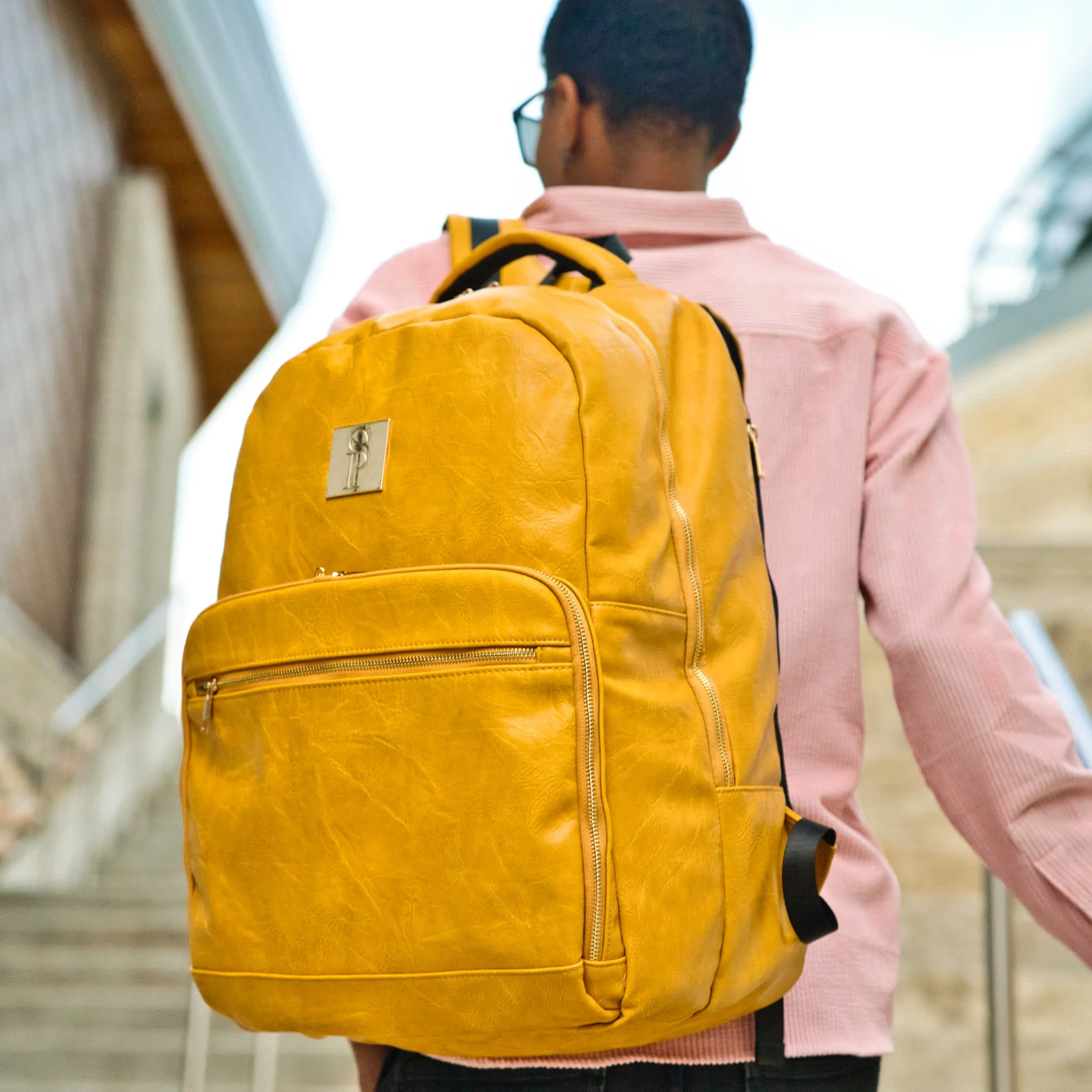 Yellow Tumbled Leather Commuter Bag