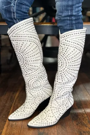 ZACHARIAH White Silver Studded Boots