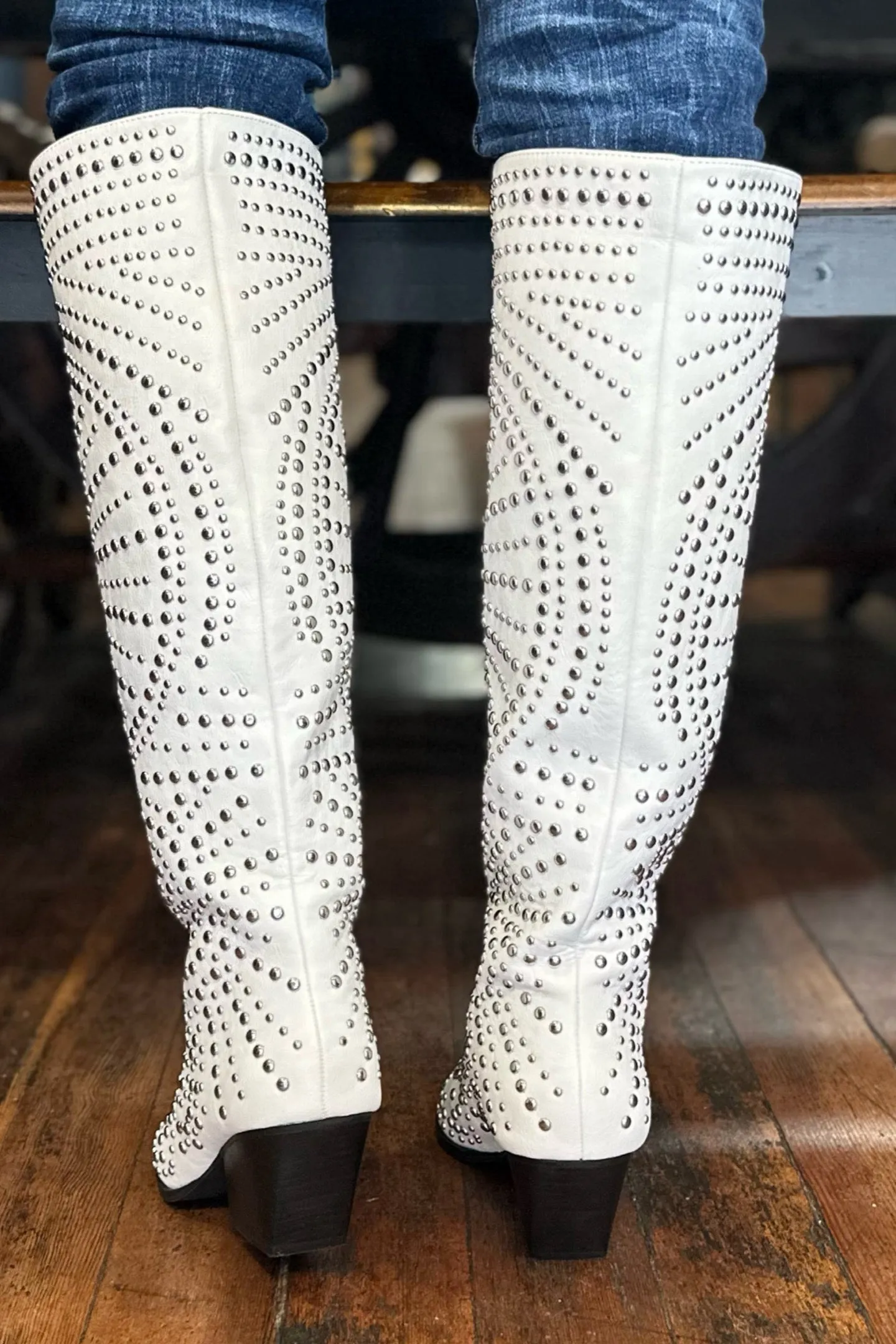 ZACHARIAH White Silver Studded Boots